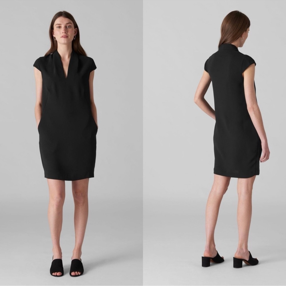 Whistles Paige V Neck Crepe Dress in Black Size 2
